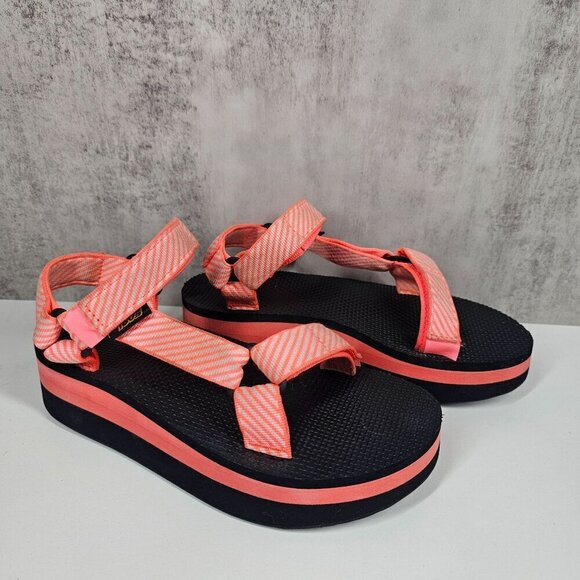 Teva Womens Platform Sandals Pink Coral Black Size 7 Adjustable Straps - Picture 12 of 12